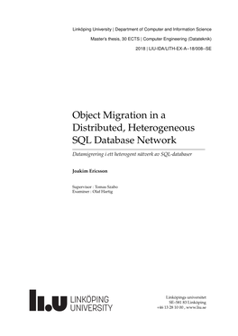 Object Migration in a Distributed, Heterogeneous SQL Database Network