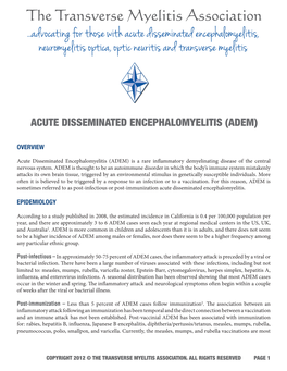 The Transverse Myelitis Association ...Advocating for Those with Acute Disseminated Encephalomyelitis, Neuromyelitis Optica, Optic Neuritis and Transverse Myelitis