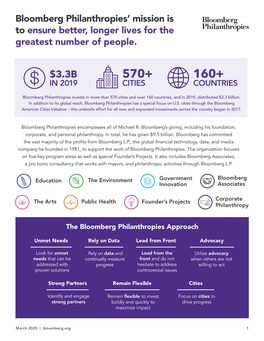 Bloomberg Philanthropies’ Mission Is to Ensure Better, Longer Lives for the Greatest Number of People