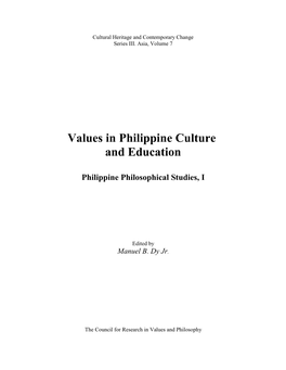 Values in Philippine Culture and Education