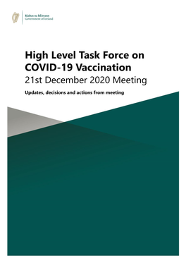 High Level Task Force on COVID-19 Vaccination 21St December 2020