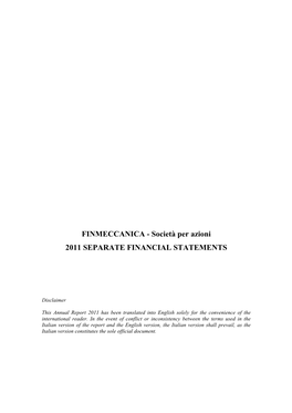 Società Per Azioni 2011 SEPARATE FINANCIAL STATEMENTS