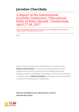 Jarosław Charchuła a Report of the International Scientific Conference "Educational Paths of Poles Abroad", Ciechocinek, April 27-28, 2017