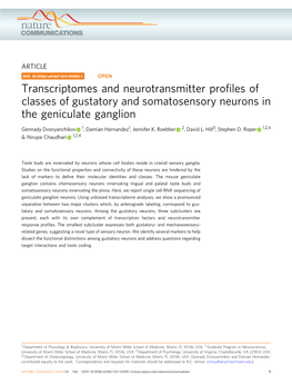 Transcriptomes and Neurotransmitter Profiles of Classes of Gustatory And
