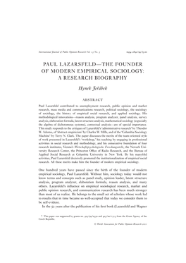 PAUL LAZARSFELD—THE FOUNDER of MODERN EMPIRICAL SOCIOLOGY: a RESEARCH BIOGRAPHY Hynek Jerábek