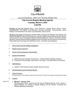 City Council Regular Meeting Agenda Tuesday, March 5, 2019 6:00 PM