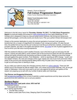 Fall Colour Progression Report Ontario Tourism Marketing Partnership Corporation