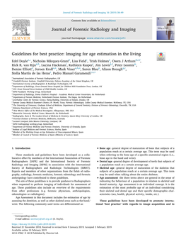 Guidelines for Best Practice Imaging for Age Estimation in the Living