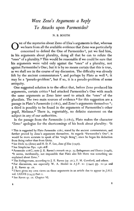 I Were Zeno's Arguments a Reply to Attacks Upon Parmenides?