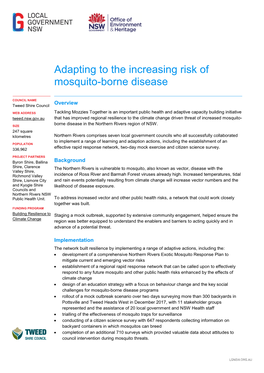 Adapting to the Increasing Risk of Mosquito-Borne Disease, Tweed Shire Council