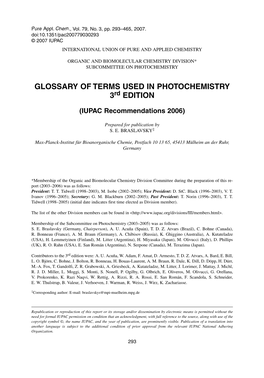 Glossary of Terms Used in Photochemistry, 3Rd Edition (IUPAC