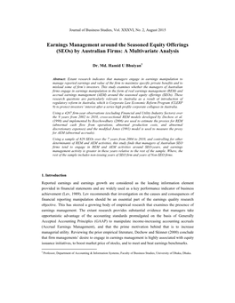 Earnings Management Around the Seasoned Equity Offerings (Seos) by Australian Firms: a Multivariate Analysis