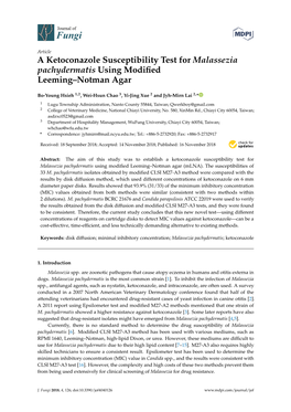 A Ketoconazole Susceptibility Test for Malassezia Pachydermatis Using Modified Leeming–Notman Agar