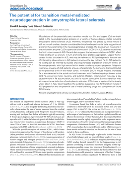 The Potential for Transition Metal-Mediated Neurodegeneration in Amyotrophic Lateral Sclerosis