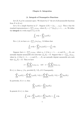 Chapter 6. Integration §1. Integrals of Nonnegative Functions Let (X, S, Μ