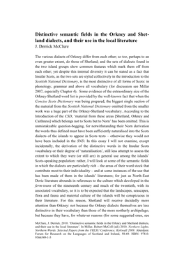 Distinctive Semantic Fields in the Orkney and Shetland Dialects, and Their Use in the Local Literature‘