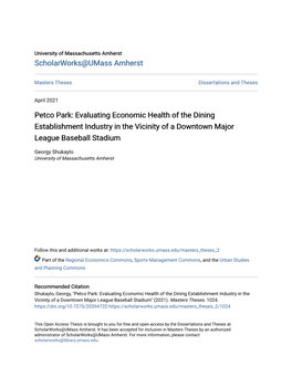 Petco Park: Evaluating Economic Health of the Dining Establishment Industry in the Vicinity of a Downtown Major League Baseball Stadium