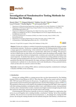 Investigation of Nondestructive Testing Methods for Friction Stir Welding