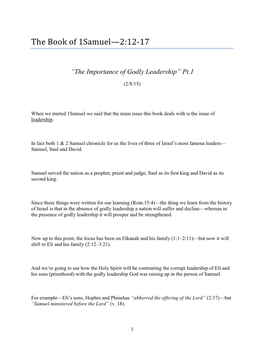 The Book of 1Samuel—2:12-17