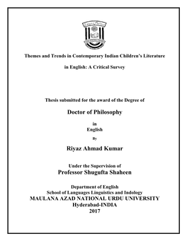 Doctor of Philosophy Riyaz Ahmad Kumar Professor Shugufta Shaheen