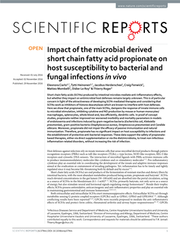 Impact of the Microbial Derived Short Chain Fatty Acid Propionate on Host Susceptibility to Bacterial and Fungal Infections in Vivo