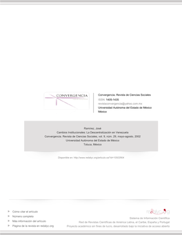 Redalyc.Cambios Institucionales: La Descentralización En Venezuela