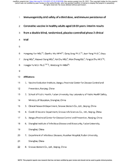 Immunogenicity and Safety of a Third Dose, and Immune Persistence Of