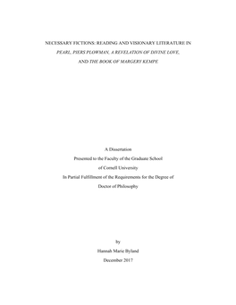 Reading and Visionary Literature in Pearl, Piers Plowman, a Revelation of Divine Love, and the Book of Margery Kempe