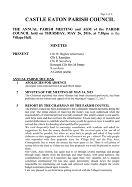 Castle Eaton Parish Council the Annual Parish Meeting