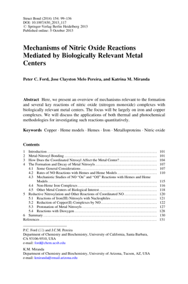 Mechanisms of Nitric Oxide Reactions Mediated by Biologically Relevant Metal Centers