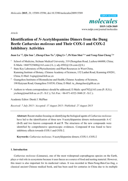 Identification of N-Acetyldopamine Dimers from the Dung Beetle Catharsius Molossus and Their COX-1 and COX-2 Inhibitory Activities