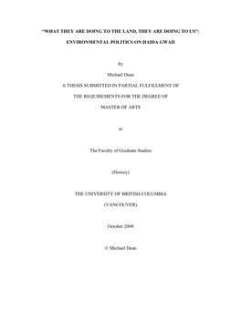 ENVIRONMENTAL POLITICS on HAIDA GWAII by Michael Dean A