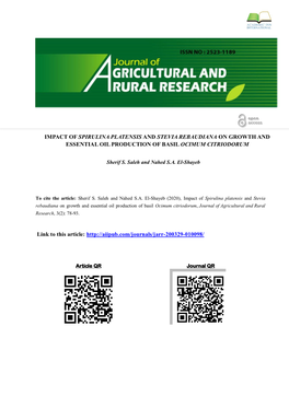 Impact of Spirulina Platensis and Stevia Rebaudiana on Growth and Essential Oil Production of Basil Ocimum Citriodorum