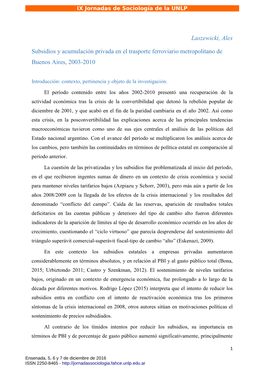 Laszewicki, Alex Subsidios Y Acumulación Privada En El Trasporte