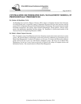 Centralized Or Federated Data Management Models, IT Professionals' Preferences