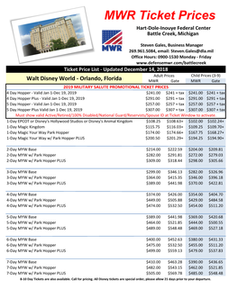 MWR Ticket Prices Hart-Dole-Inouye Federal Center Battle Creek, Michigan