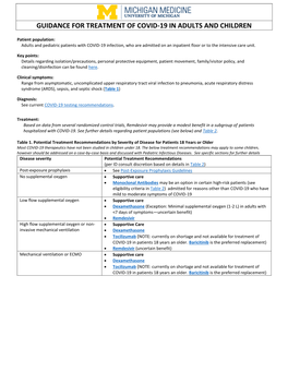 Guidance for Treatment of Covid-19 in Adults and Children