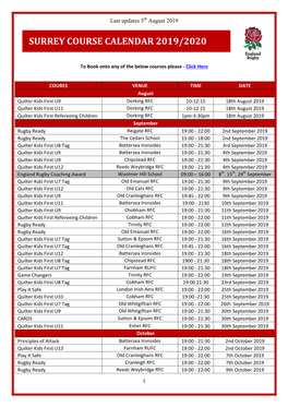 Surrey Course Calendar 2019/2020