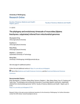 Diptera: Brachycera: Calyptratae) Inferred from Mitochondrial Genomes