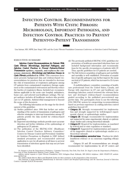 Infection Control Recommendations for Patients with Cystic Fibrosis