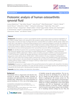 Proteomic Analysis of Human Osteoarthritis Synovial Fluid