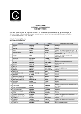 Proces Verbal Du Conseil Communautaire Du 23 Octobre 2017