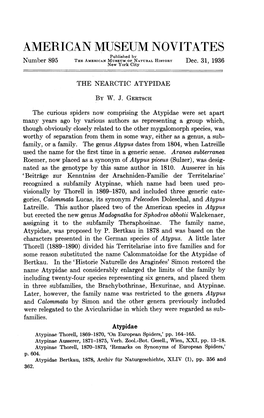 AMERICAN MUSEUM NOVITATES Published by Number 895 the AMERICAN MUSEUM of NATURAL HISTORY Dec