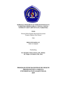 Program Studi Magister Ilmu Hukum Program Pasca Sarjana Universitas Pancasakti Tegal 2019