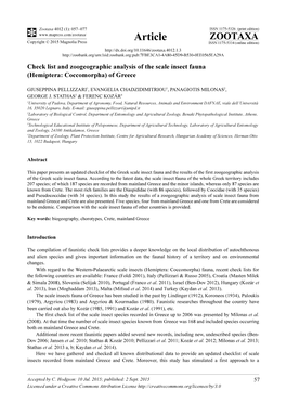 Check List and Zoogeographic Analysis of the Scale Insect Fauna (Hemiptera: Coccomorpha) of Greece