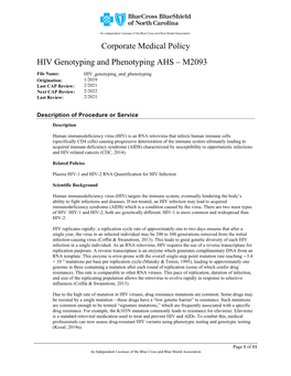 HIV Genotyping and Phenotyping AHS – M2093