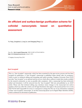 An Efficient and Surface-Benign Purification Scheme for Colloidal Nanocrystals Based on Quantitative Assessment