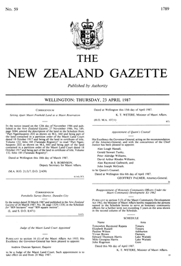 NEW ZEALAND GAZETTE Published by Authority