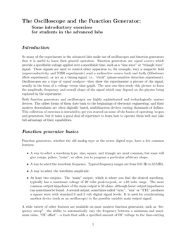 The Oscilloscope and the Function Generator: Some Introductory Exercises for Students in the Advanced Labs