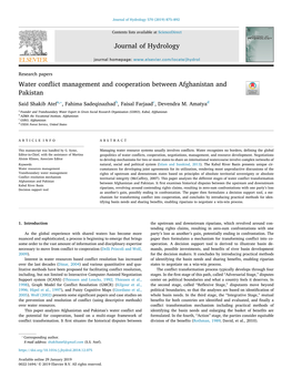 Water Conflict Management and Cooperation Between Afghanistan and Pakistan